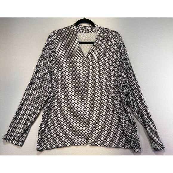 Talbots Womens Long Sleeve Blouse Plus Size 2X Black & White Geometric Pattern - Picture 1 of 9